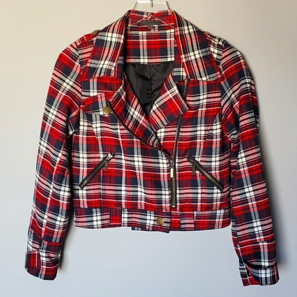 Cecico Plaid Cropped Moto Jacket S